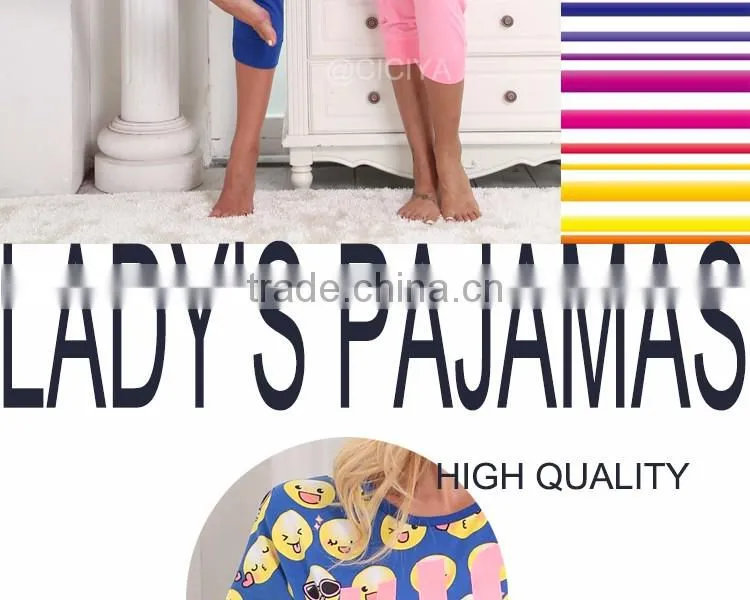 TOP DESIGN WOMEN SUMMER COTTON FANCY SMILE PRINTING TOP AND BERMUDA PAJAMAS