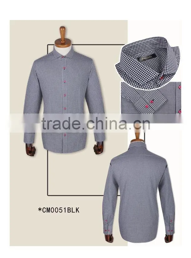100% cotton checked long sleeve button up collar made to measure custom mens dress shirt
