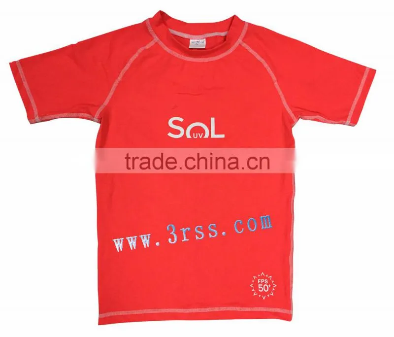 Boys blank red rash guard with UPF 50+