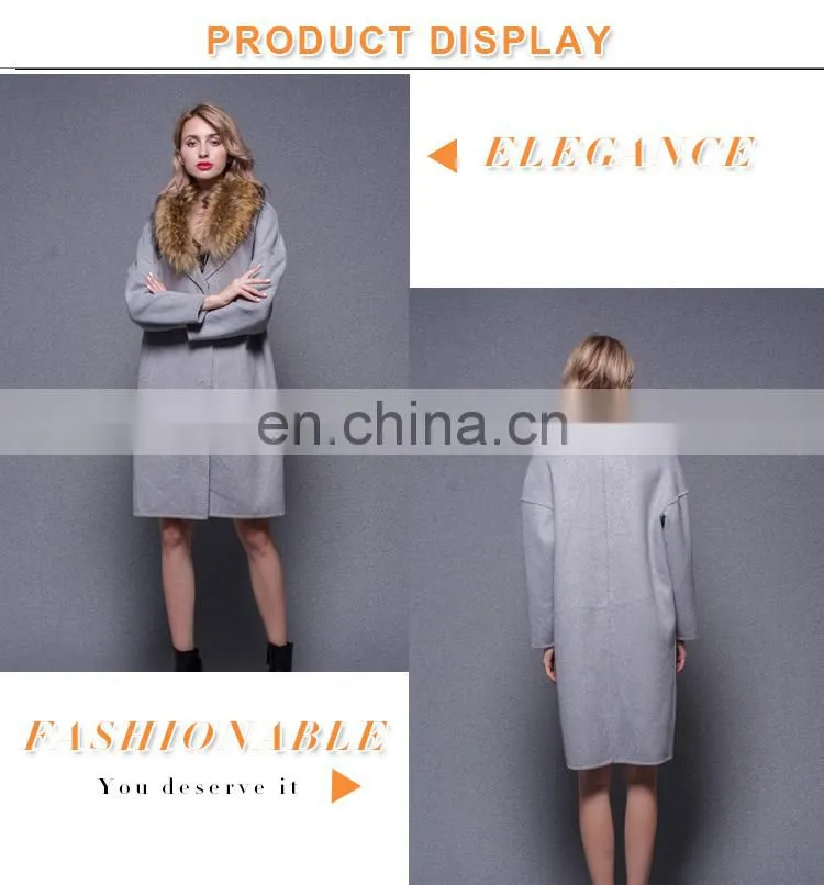 Fashion Women Cashmere coat With Fox Fur Collar