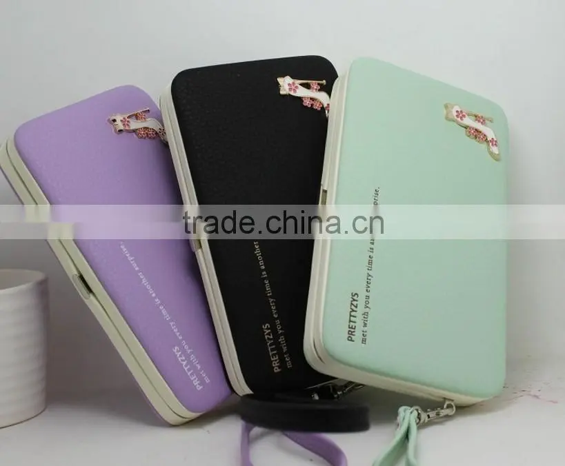 carteira feminina 2015 famous brand wallet high quality PU leather girl cluth Double Zipper purse Decorated with high heeled