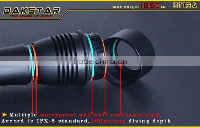 DAKSTAR DT16A XML T6 1050LM 26650/18650 Aluminum Rechargeable Superbright IPX8 LED Diving Flashlight With CREE
