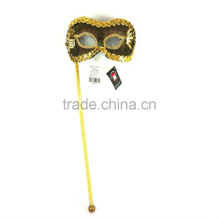 Pink Long Feather Stick Masquerade Masks