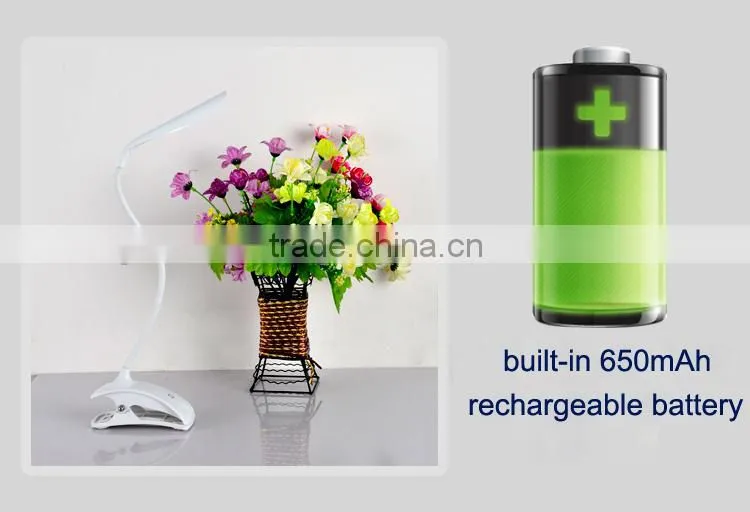 Rechargeable Flexible JK-853C dimmable led desk lamp 360 degree in door foldable Color changeable clip led table light