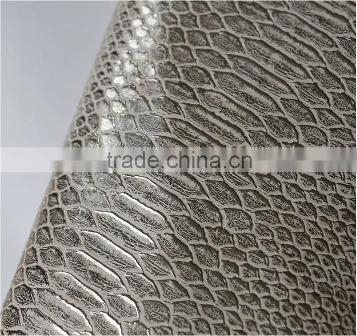 pu material snakeskin leather fabric refelective effect pu synthetic leather for bags shoes