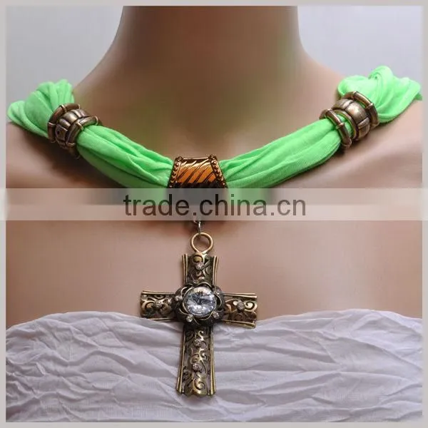 Large Diamond inlay Charm Cross pendant jewelery scarf