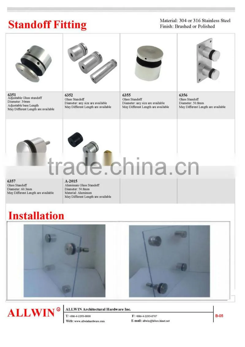 Easy to install stainless steel Glass Standoff