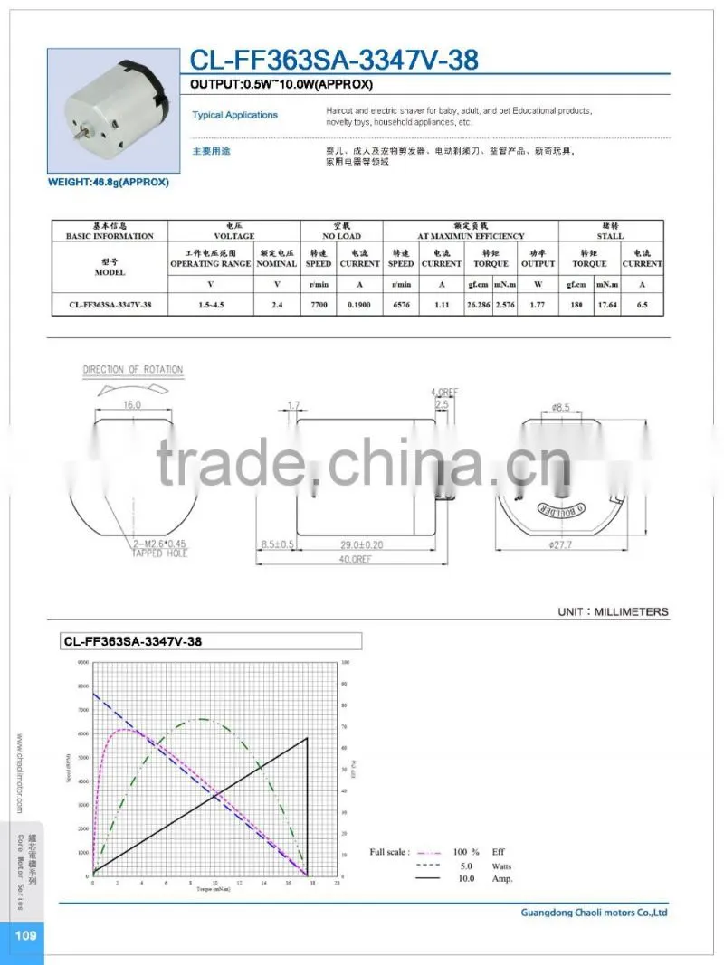 2.4V and 27.7mm metal brush dc motor CL-FF363SA for haircut and electric shaver-chaoli