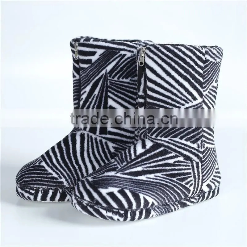 Ladies coral fleece slipper boots with zipper