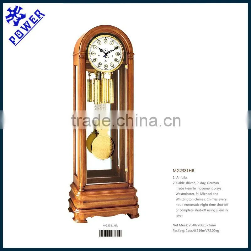 Shiny Grandfather clock for hall decoration Round golden clock face Good quality PW2381HA