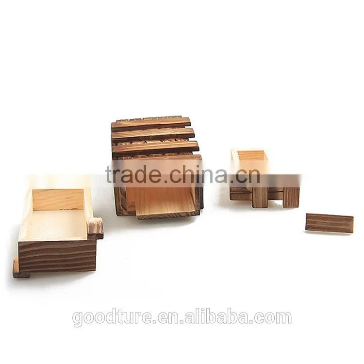 2015 Hot Sale Wooden IQ Intelligent Puzzle Magic Puzzle Kongming Lock Brain Teaser Magic Box