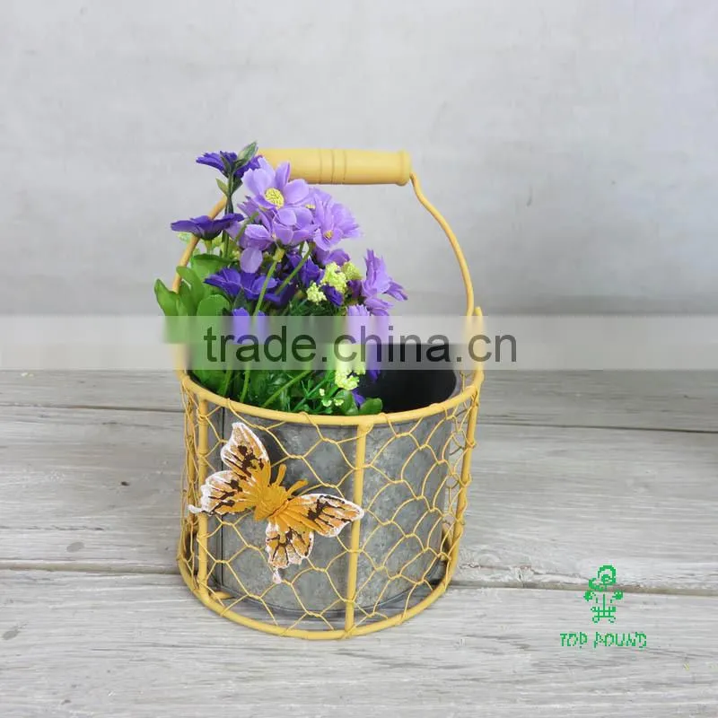 colorful round mesh wire basket with zinc pot