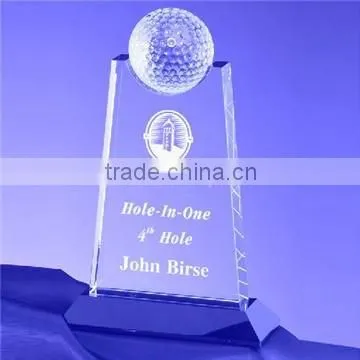 Wholesale custom round shape crystal glass golf trophy plaque for sports souvenir