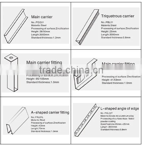 Akzo nobel powder coating aluminum / metal frame suspended clip in ceiling tiles or panels