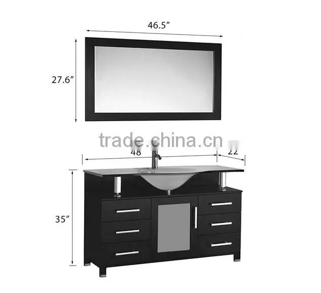 48" single sink floating bathroom cabinet with glass wash basin