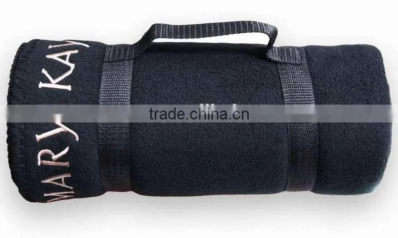 High Quality super soft heavy coral fleece blanket with leather strap handle