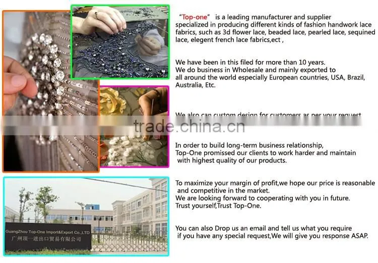 Top One high quality african french lace fabric 3d flower lace embroidered fabric applique dresses