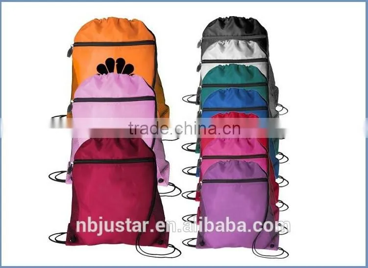 2016 Christmas Promotioanl Customized Cheap Custom Christmas Drawstring Gift Bags with Side Mesh Pocket