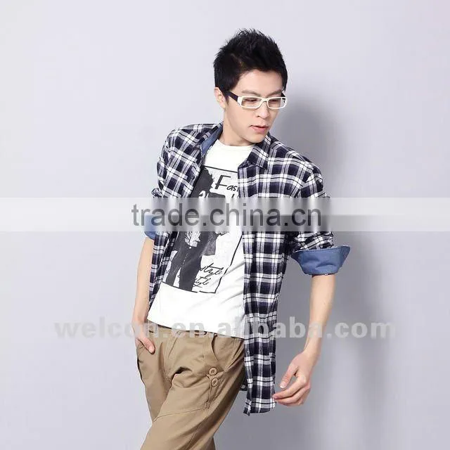Latest pure cotton city leisure long sleeve fashion casual classic plaid shirts for men