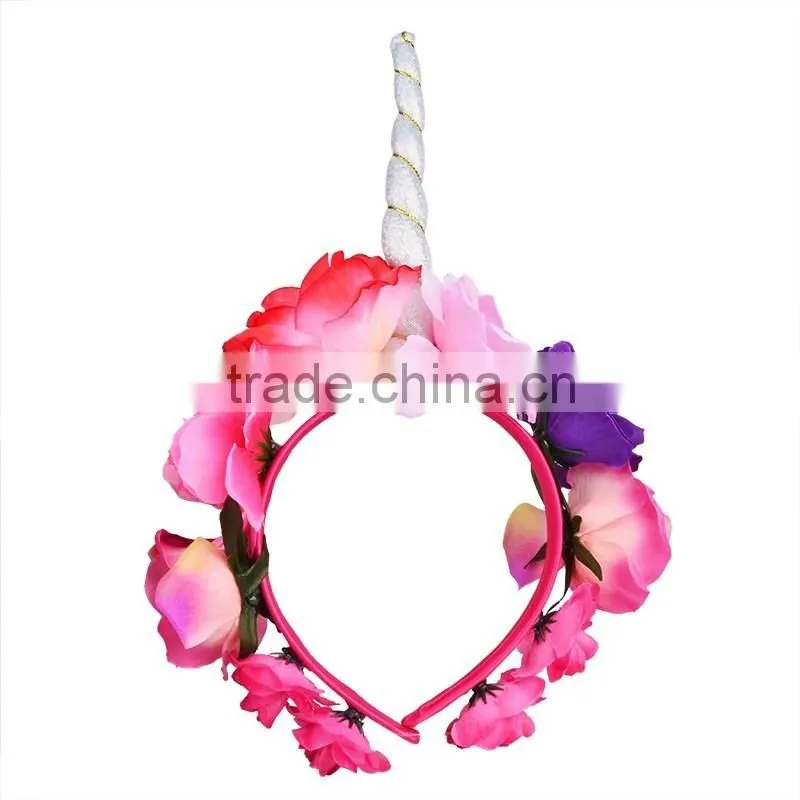 Hot Selling Premium Handmade flower wreath Coloring Floral Unicorn Costume Party Halloween unicorn flower crown