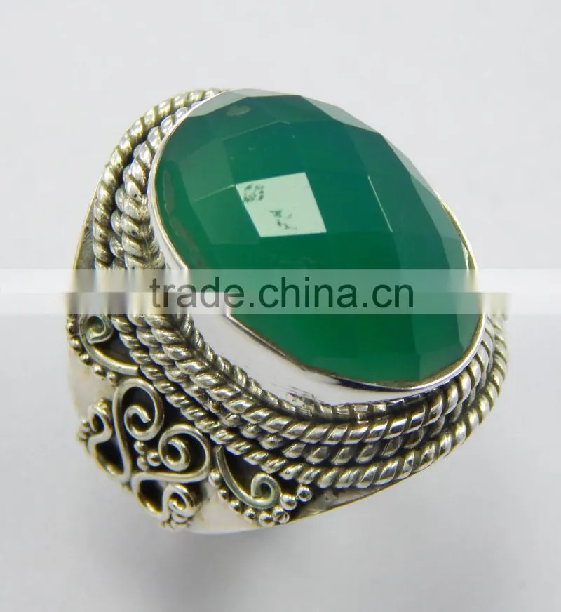 Natural green onyx ring 92.5 sterling silver jewellery
