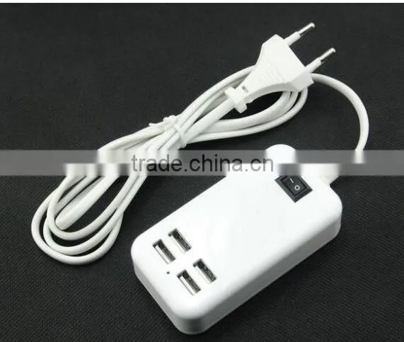 Original 5V 3A 15W EU plug 4-Ports USB Wall Charger Adapter for iPhone 6 Desktop Charger Adapter with 1.5m Cable Line White
