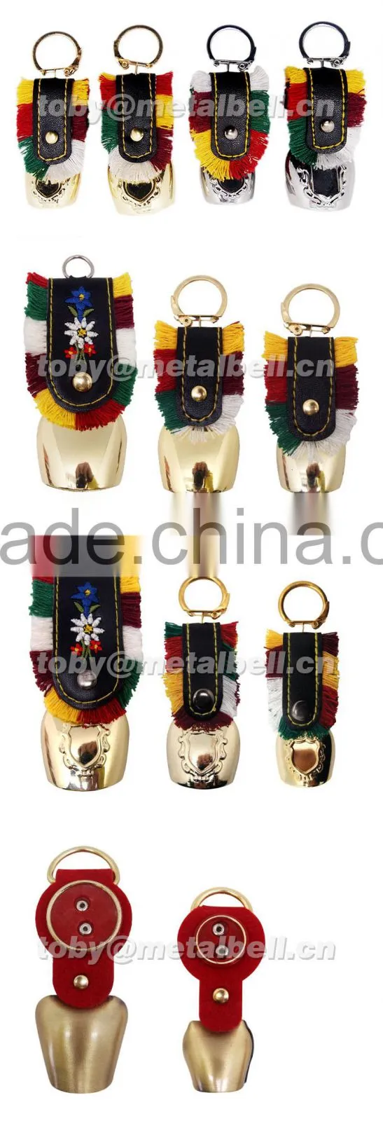 1.2''mini metal cow bell with logo printed and keyring leather strap as souvenirs