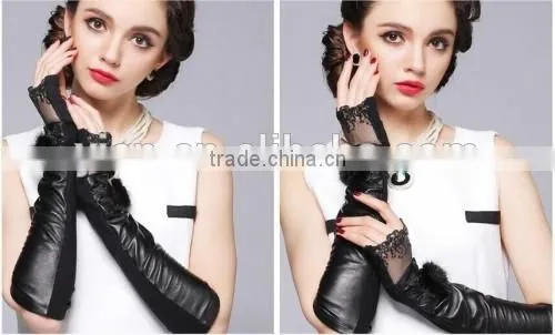 Sexy Lace Girls Long Gloves Leather Fur Girls Long Gloves