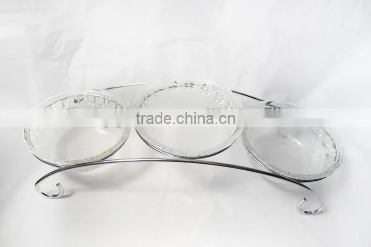3pcs/set apple shape deep glass fruit bowls set with iron stand