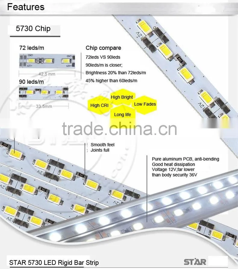30cm LED Bar Lights SMD5730 12V 72/90 leds/m Aluminium Cell Phone/Jewelry/Watch Cabinet Showcase Counter LED Hard Rigid Strip
