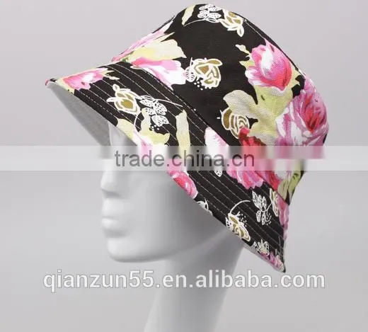 blue wide short brim custom streetwear floral 100% cotton flower print pattern bucket hat