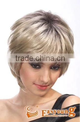 Synthetic hair wig, Blonde short synthetic full lace wigs for white women