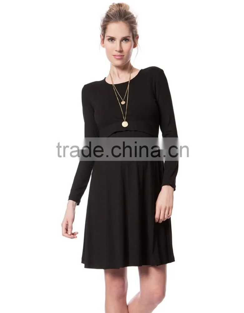 Round Neck Ankara Maternity Dress Long Sleeves