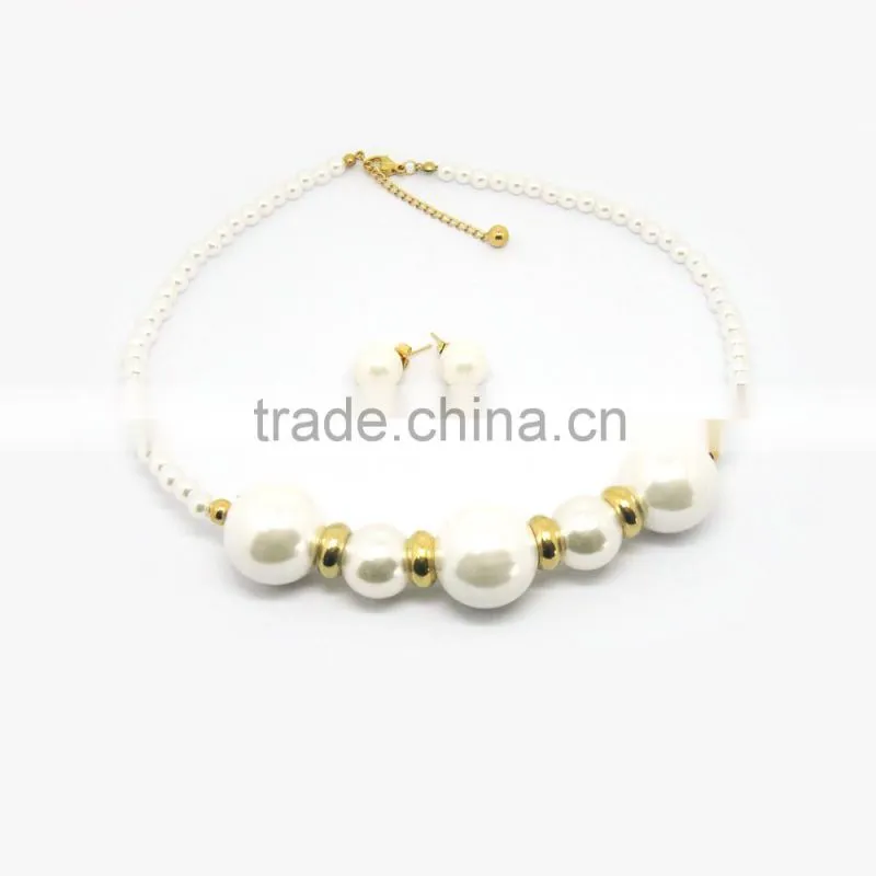 Fashionable Stainless Steel Gold Pearl Jewelry Set for Women