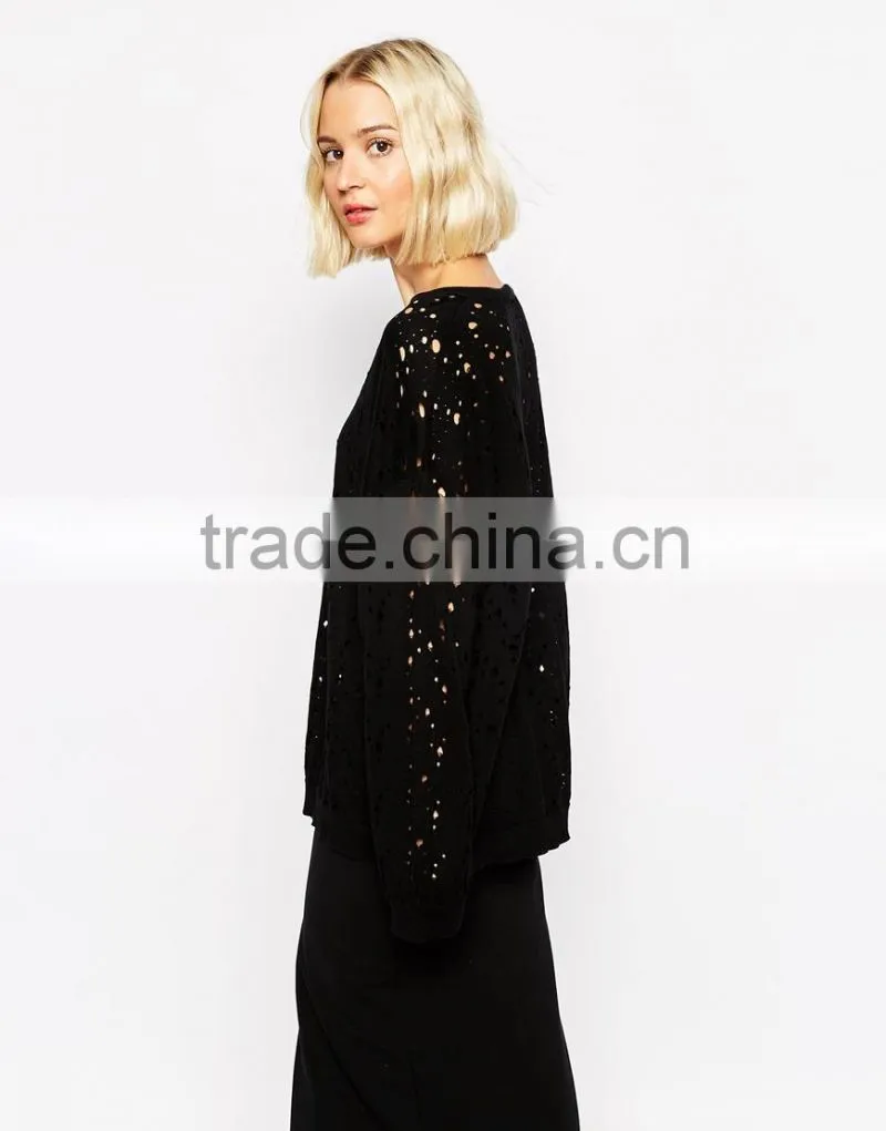 High fashion design sexy women sweater cheap holey jumper sexy see through sweater