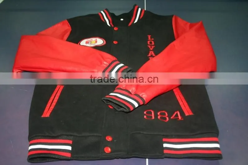 Custom Pleather Sleeves Patch Embroidery Fleece Varsity Jackets With Warm