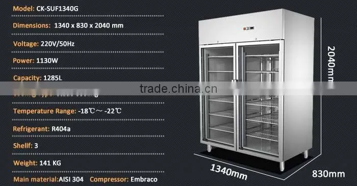 1285L Vertical Glass Door Freezer/Glass Door Freezer Display Cabinets/Upright Glass Door Freezer