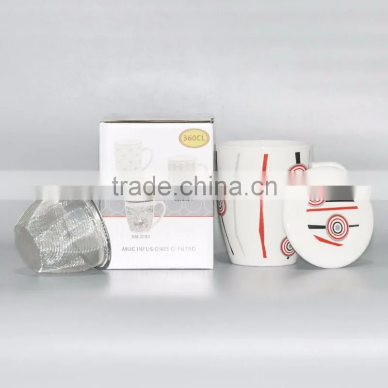 ceramic porcelain coffee mug with filter and lid