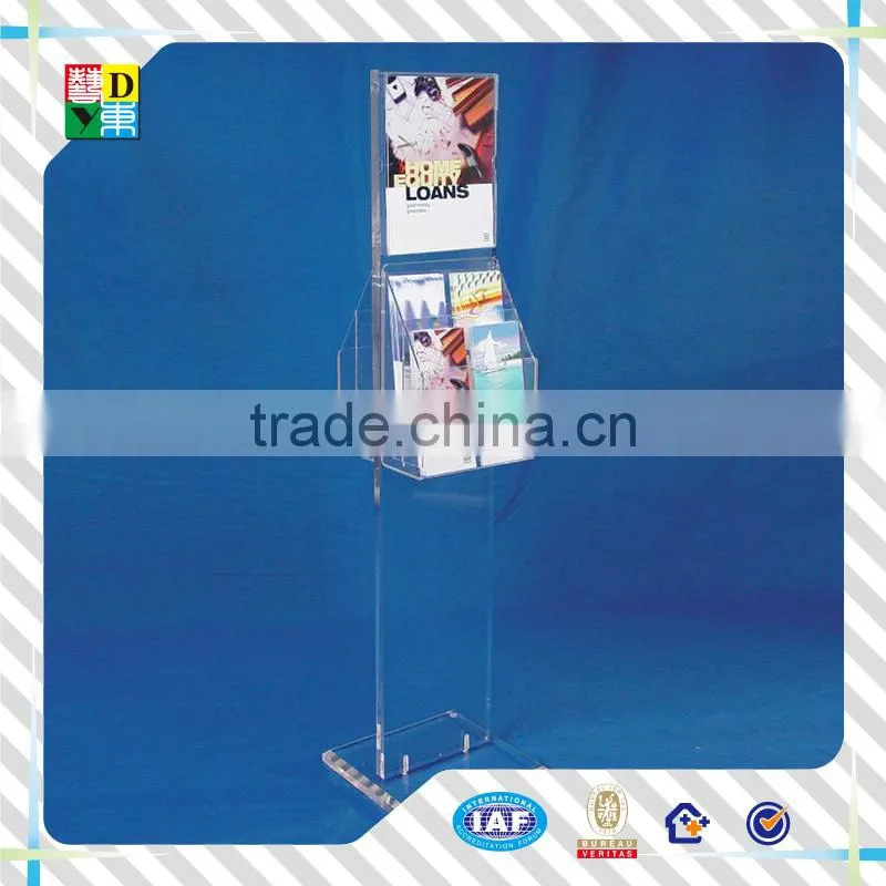 2015 High quality clear acrylic book display rack/custom modern design acrylic big newspaper display shelf from China low price
