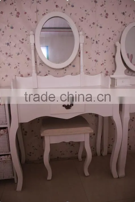 Wooden Dressing Table with Mirror & Stool, Make-up Dresser, Bedroom Furniture
