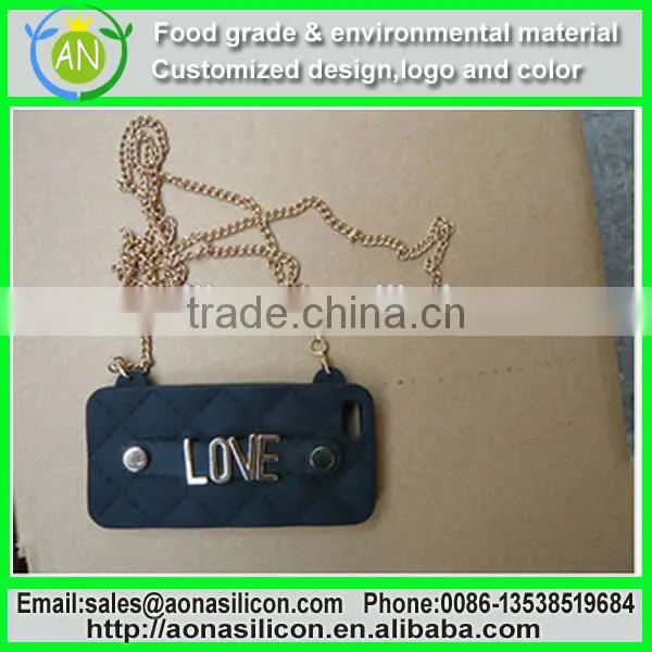 Metal LOVE label silicone ball chain cell mobile cover|black silicone mobile case