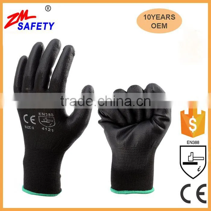 EN388 Certified Green Polyester Shell Green PU Dipped Glove for Mechanic Workplace Safety
