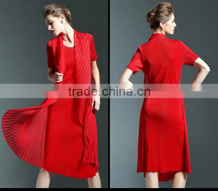 Wholesale England style chiffon spliced wrinkled midi dress for lady