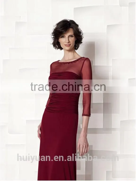 latest chiffon beaded casual long sleeve prom dress