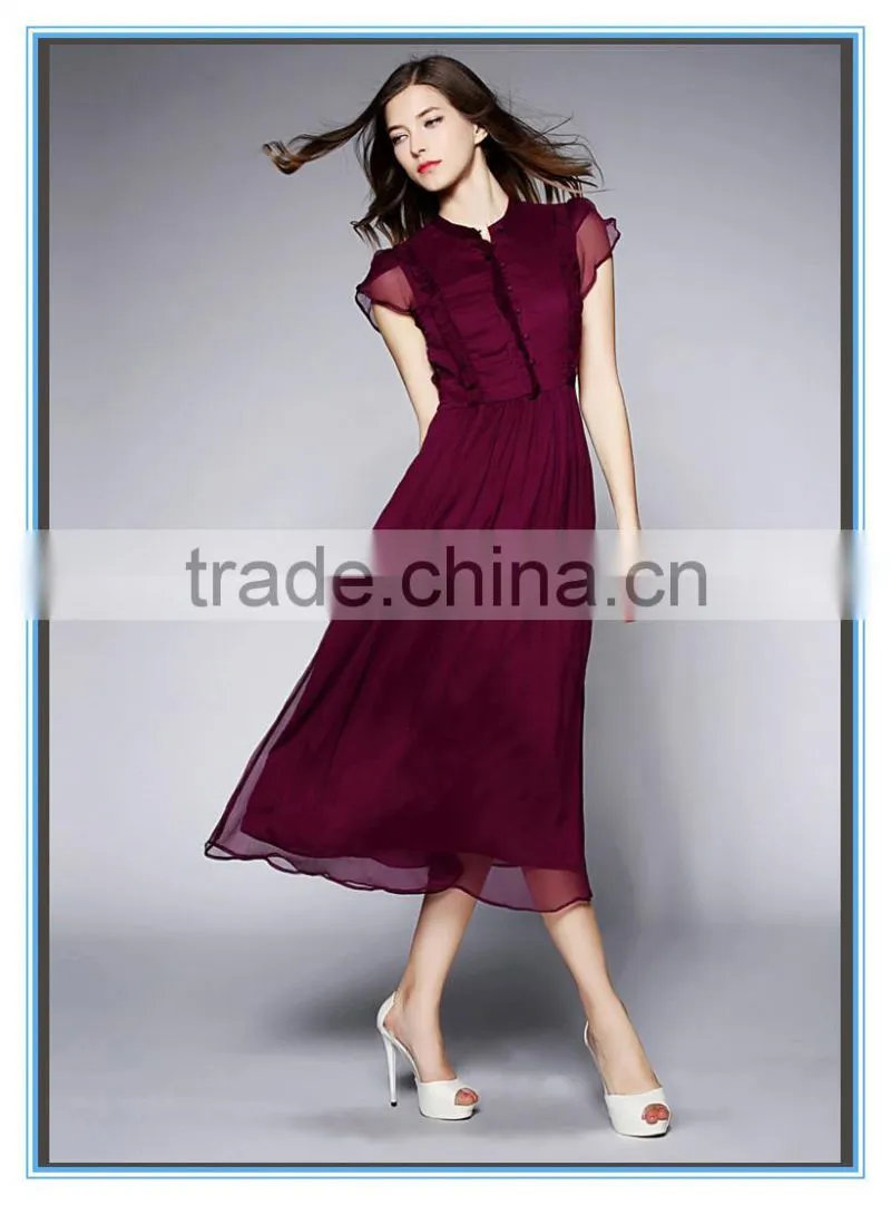 Real silk short sleeves and slim latest dress designs for ladies
