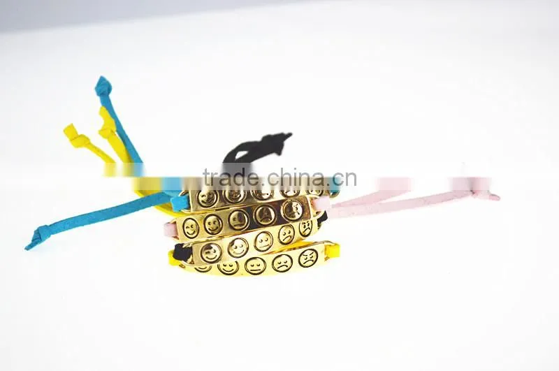smile face charms suede leather bracelet custom logo charm leather bracelet