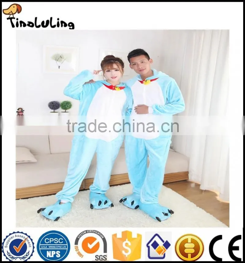 Autumn spring winter flannel lovers couples women animal pajamas one piece cartoon sleepwear cheap adult animal Siamese pyjamas