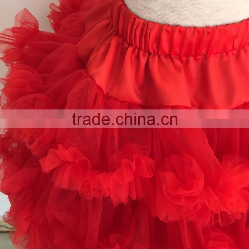 High Quality Toddler Girls Red Chiffon Four Ruffles Birthday Pettiskirt