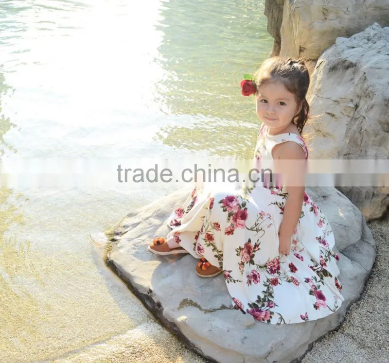 Match Mom And Daughter Clothing Mommy And Me Vintage Style Beach Dress With Flower