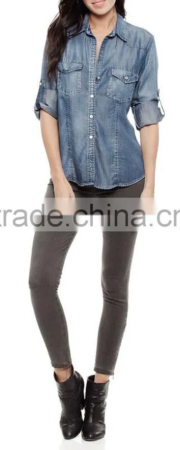 2015 Fitted button down girl's fashion jeans shirt OEM service wholesale new luxury Casual Shirt Slim Fit Stylish Dress Shirts
